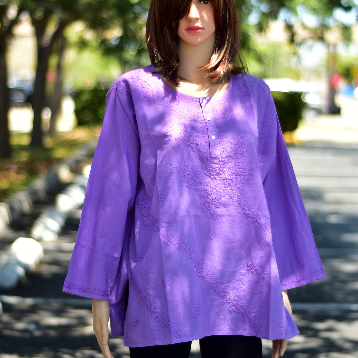 Classic Indian Gauze Cotton Embroidered Long Sleeve Plus Size 