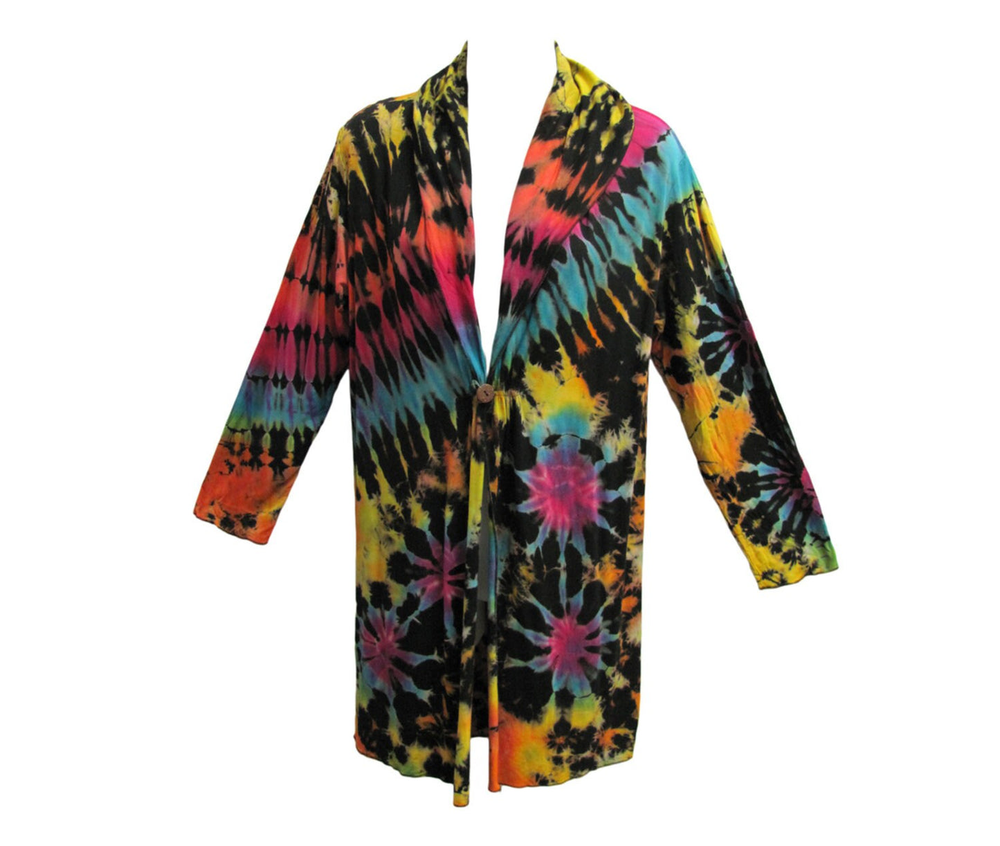 Boho Hand Tie-Dye Spandex Black Rainbow Bohemian Hippie Festival Fashion Cardigan boho Jacket