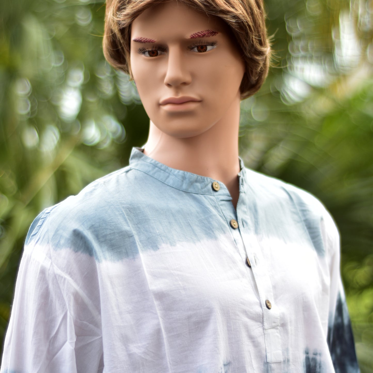 Men's Cotton Tie-Dye Mandarin Collar Long Sleeve Tunic Shirt Minesh
