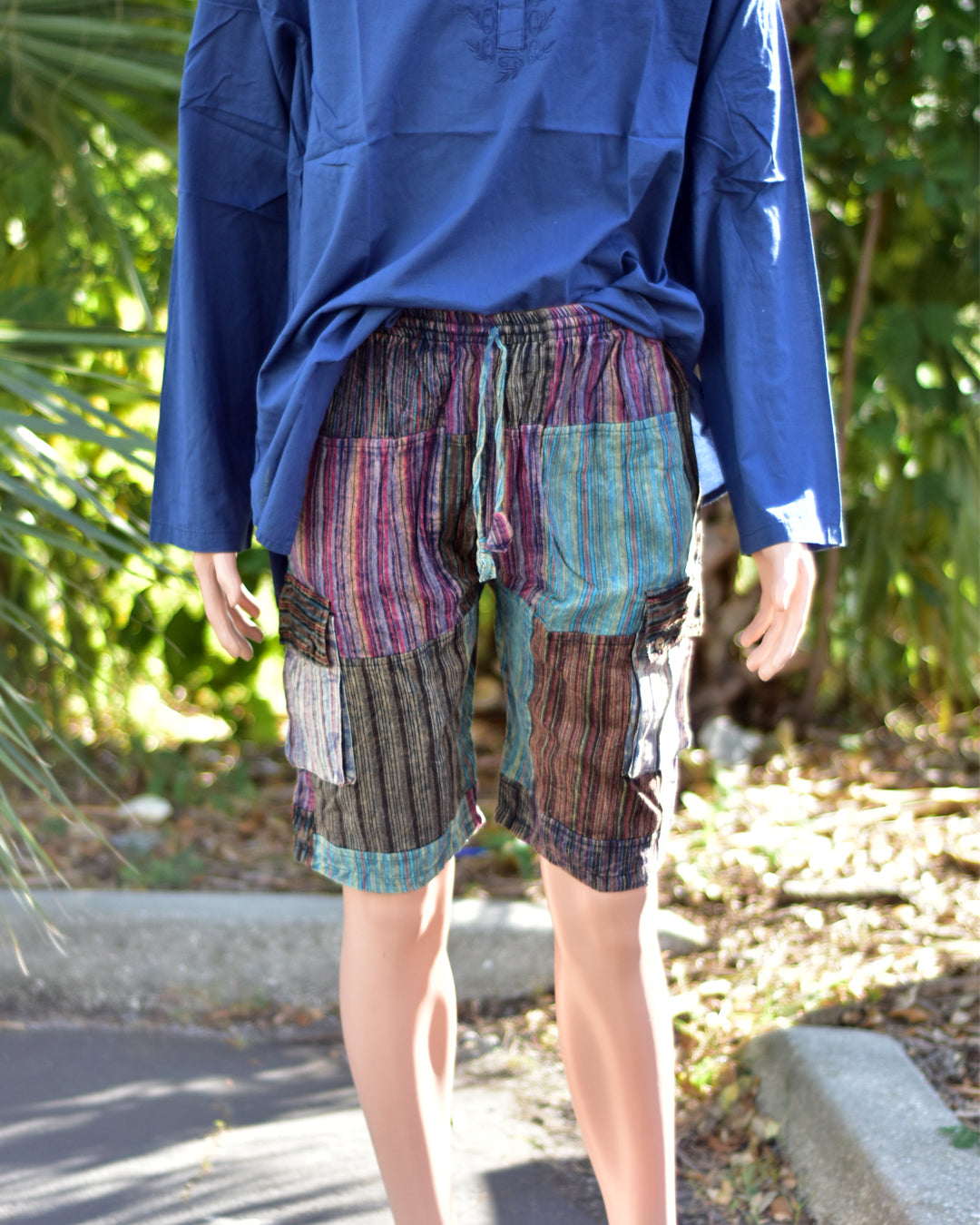 Men's Stonewashed Cotton Bohemian Patchwork Cargo Gopal Shorts