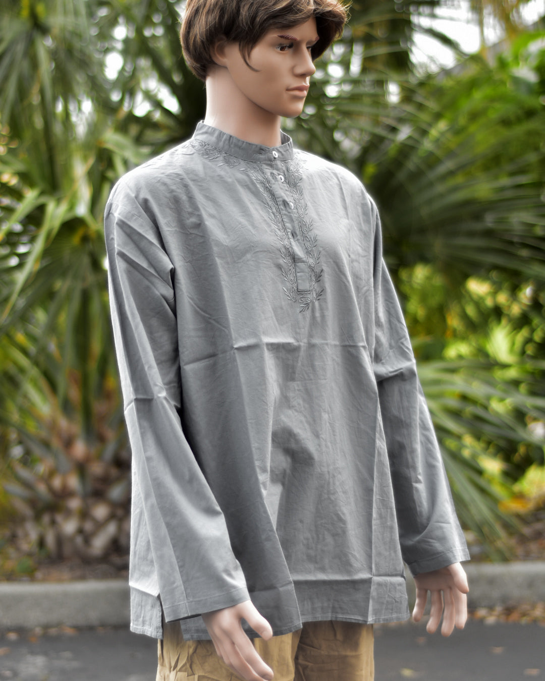 Mens Pure Cotton Long Sleeve Yoga Tunic Sixties Shirt