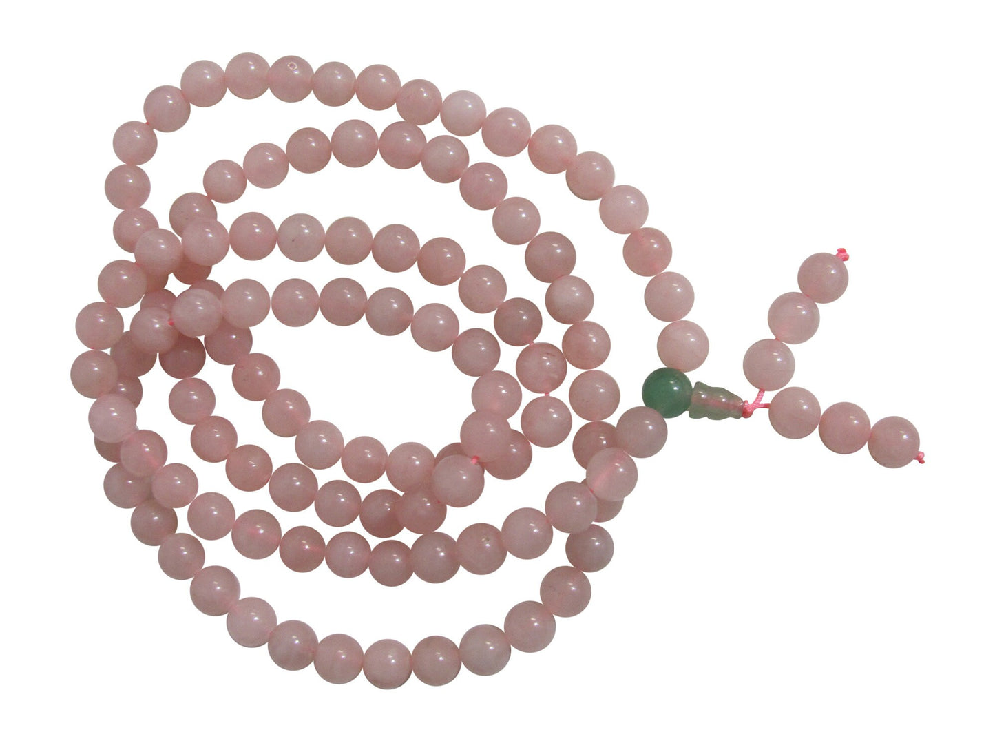 Handmade Rose Quartz Green Aventurine Crystal Chakra Yoga Kundalini Meditation Nirvana Prayer Mala Bead Knotted Necklace