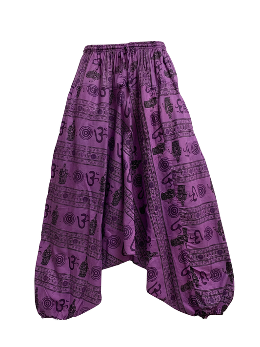 Unisex Men Women Boho Bohemian Hippie Indian Ethnic Om Print Cotton Yoga Baggy Harem Pants