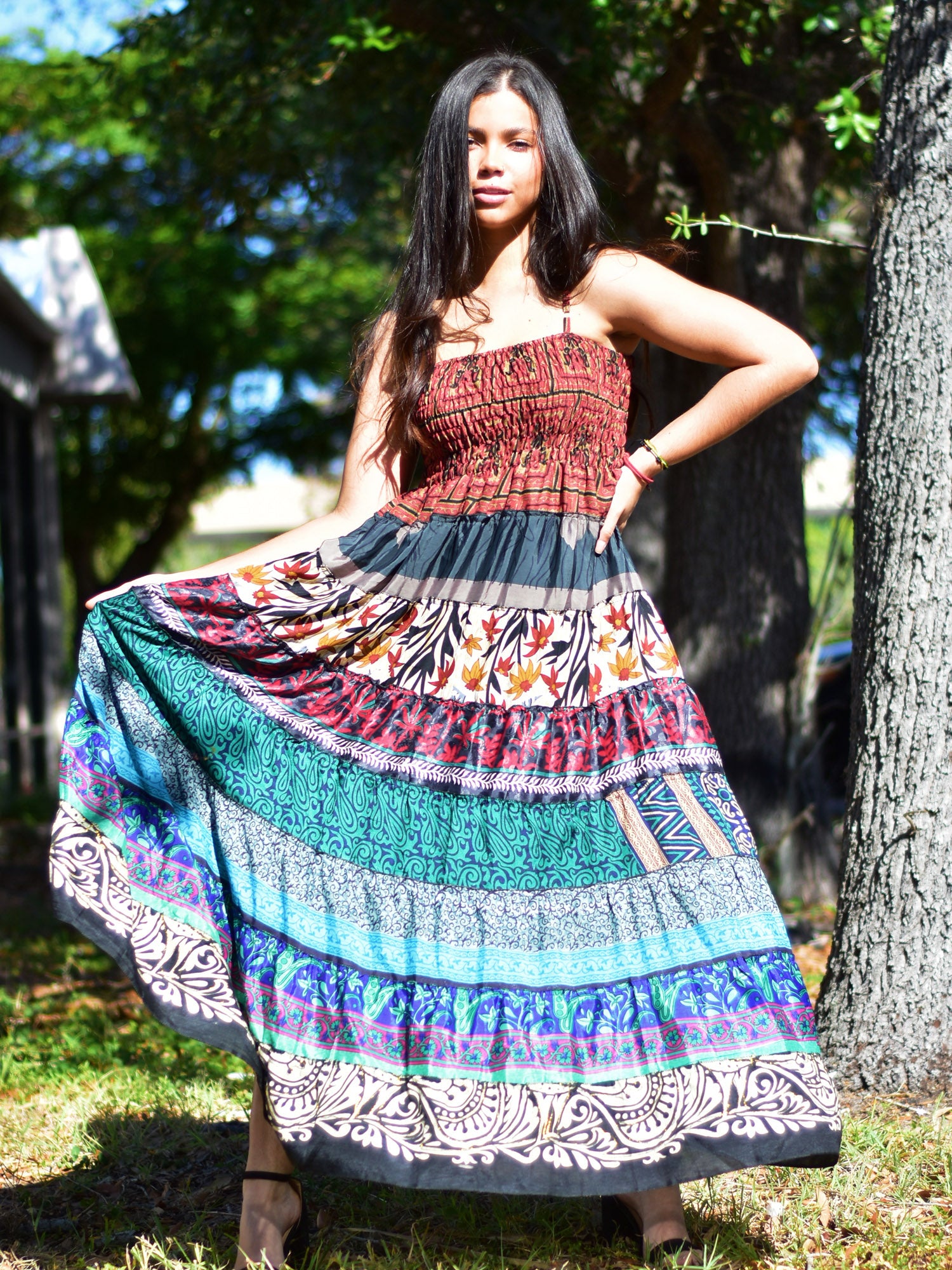 Vintage Bohemian Silk Sari Dress | Handmade Fair Trade Spaghetti Strap Tube Dress Skirt Ambali Fashion Vintage Bohemian Silk Sari Dress | Handmade Fair Trade Spaghetti Strap Tube Dress Skirt Ambali Fashion