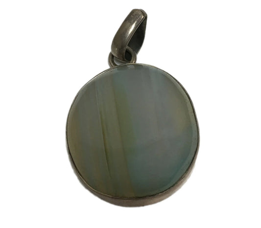 Indian Antique Silver Oval Chalcedony Stone Pendant