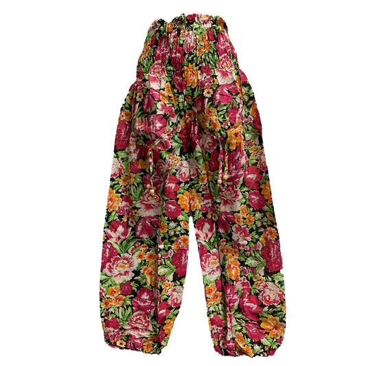 Indian Cotton Pink and Black Floral Print Bohemian Yoga Harem Gypsy Pants With Pockets