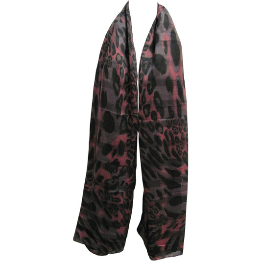 Indian Woven Gray & Pink Leopard Print Long Large Scarf Sarong Shawl JK391