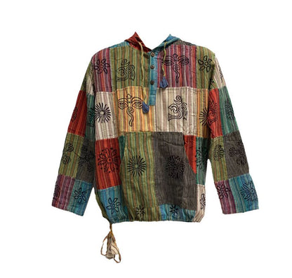 Mens Boho Ethnic Print Pure Cotton Long Sleeve Cardigan Patchwork Shirt Womens Unisex Hoodie Jacket