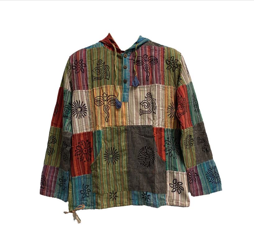 Mens Boho Ethnic Print Pure Cotton Long Sleeve Cardigan Patchwork