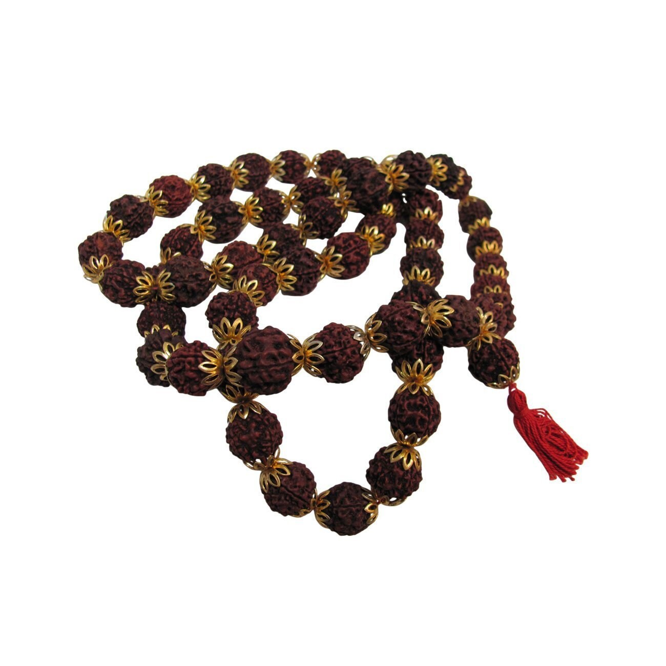 Lotus Metal Capped Large Rudraksha Prayer Mala 54 Beads (16mm) Necklace