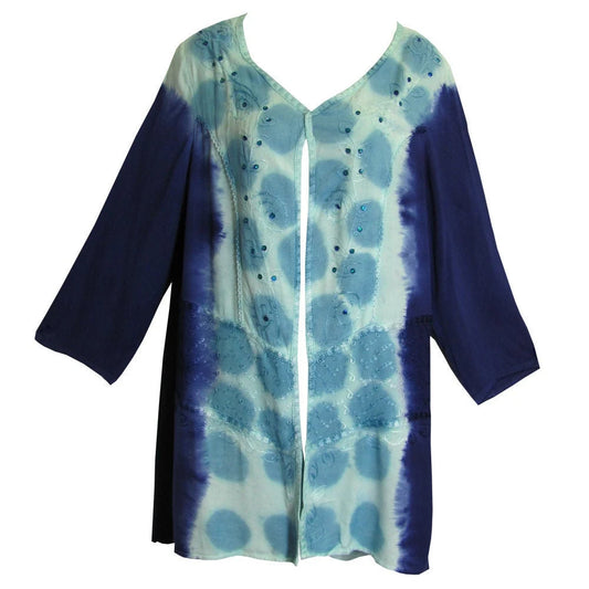 Missy Blue Tie-Dye Renaissance Embroidered Bohemian Shrug Bolero Jacket Blouse No3