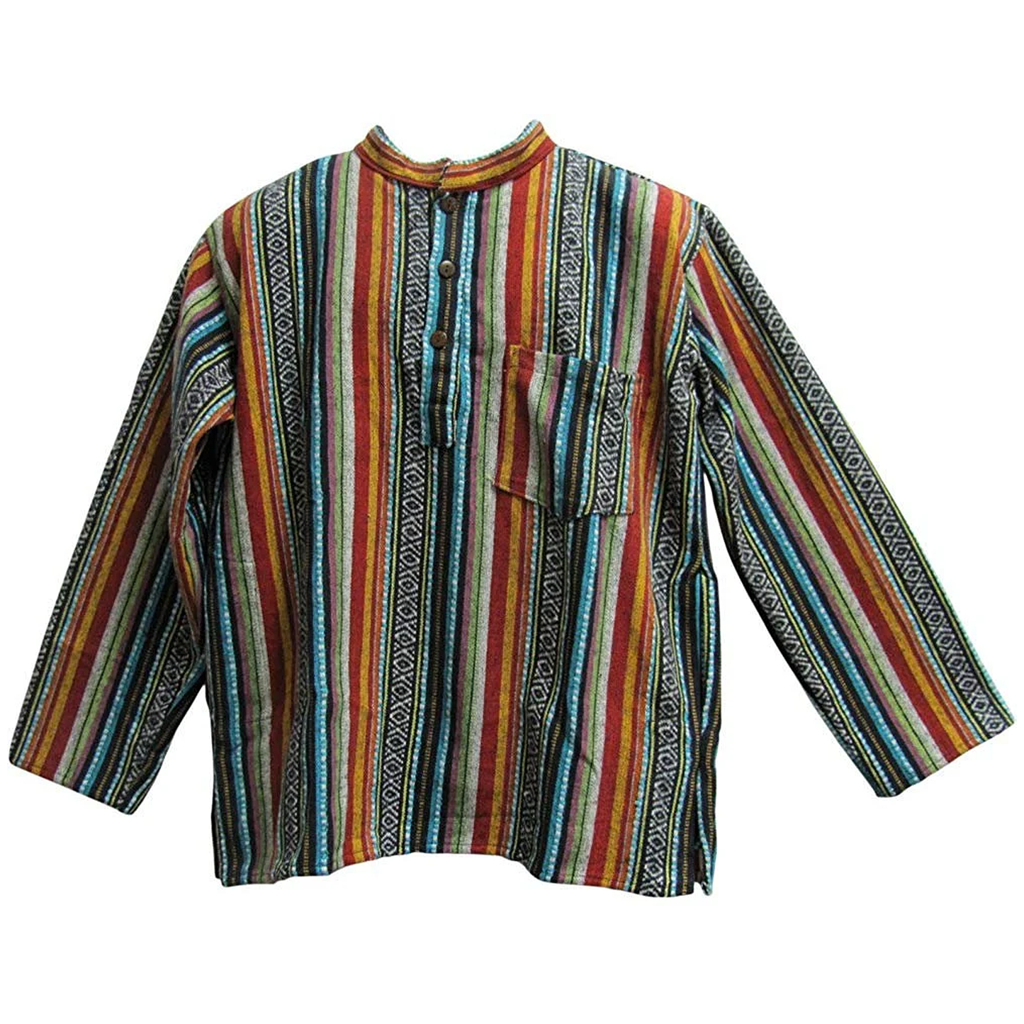 Men's Vintage Indian Ethnic Heavy Cotton Long Sleeve Striped Hippie Boho Shirt Kurta Tunic