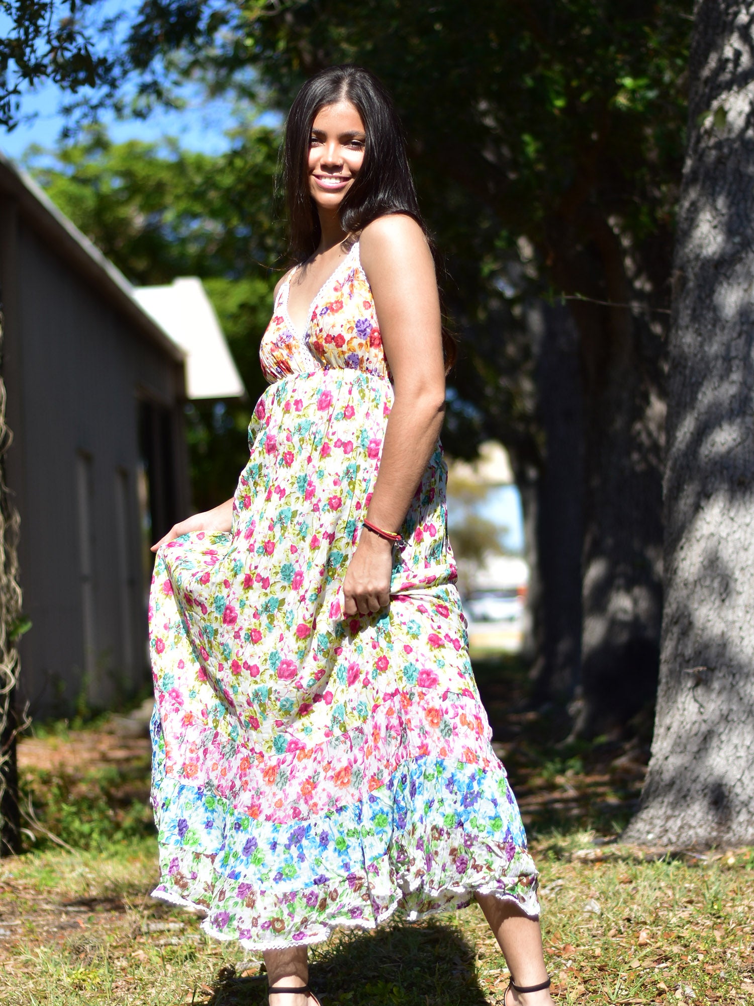 Boho Maxi Dress for Women USA & Canada| Cotton Floral Tiered Dress | Ambali Fashion Boho Maxi Dress for Women USA & Canada| Cotton Floral Tiered Dress | Ambali Fashion