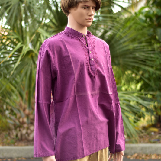 Men's Bohemian Yoga Cotton Embroidered Om Print Mandarin Collar Tunic Shirt