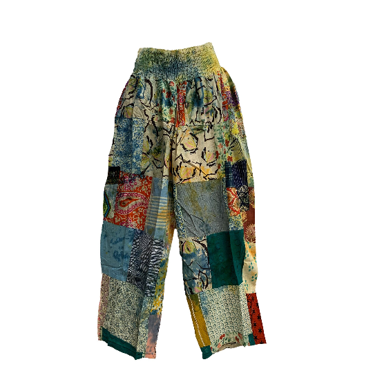 Boho Hippie Multicolor Patchwork Ethnic Wide Leg Trouser Cotton Palazzo With Two Pockets (Regular/Plus Size) Assorted