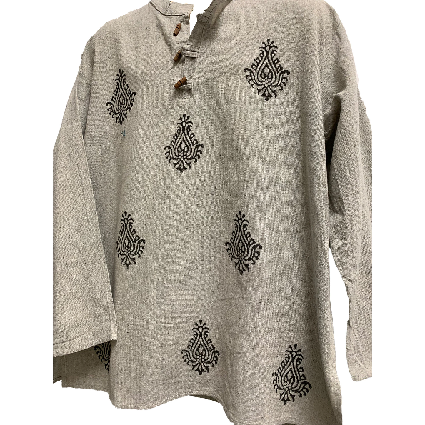 Mens Indian Ethnic Cotton Bohemian Paisley Mandarin Collar Long Sleeve Shirt Mens Plus Size Kurta