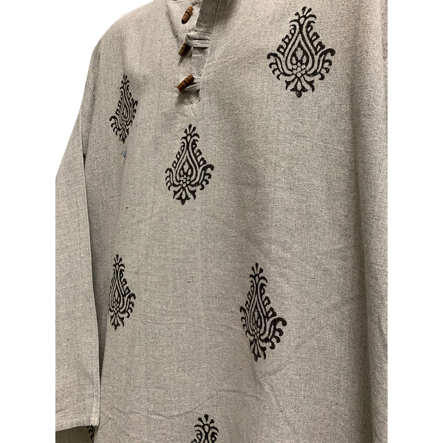 Mens Indian Ethnic Cotton Bohemian Paisley Mandarin Collar Long Sleeve Shirt Mens Plus Size Kurta