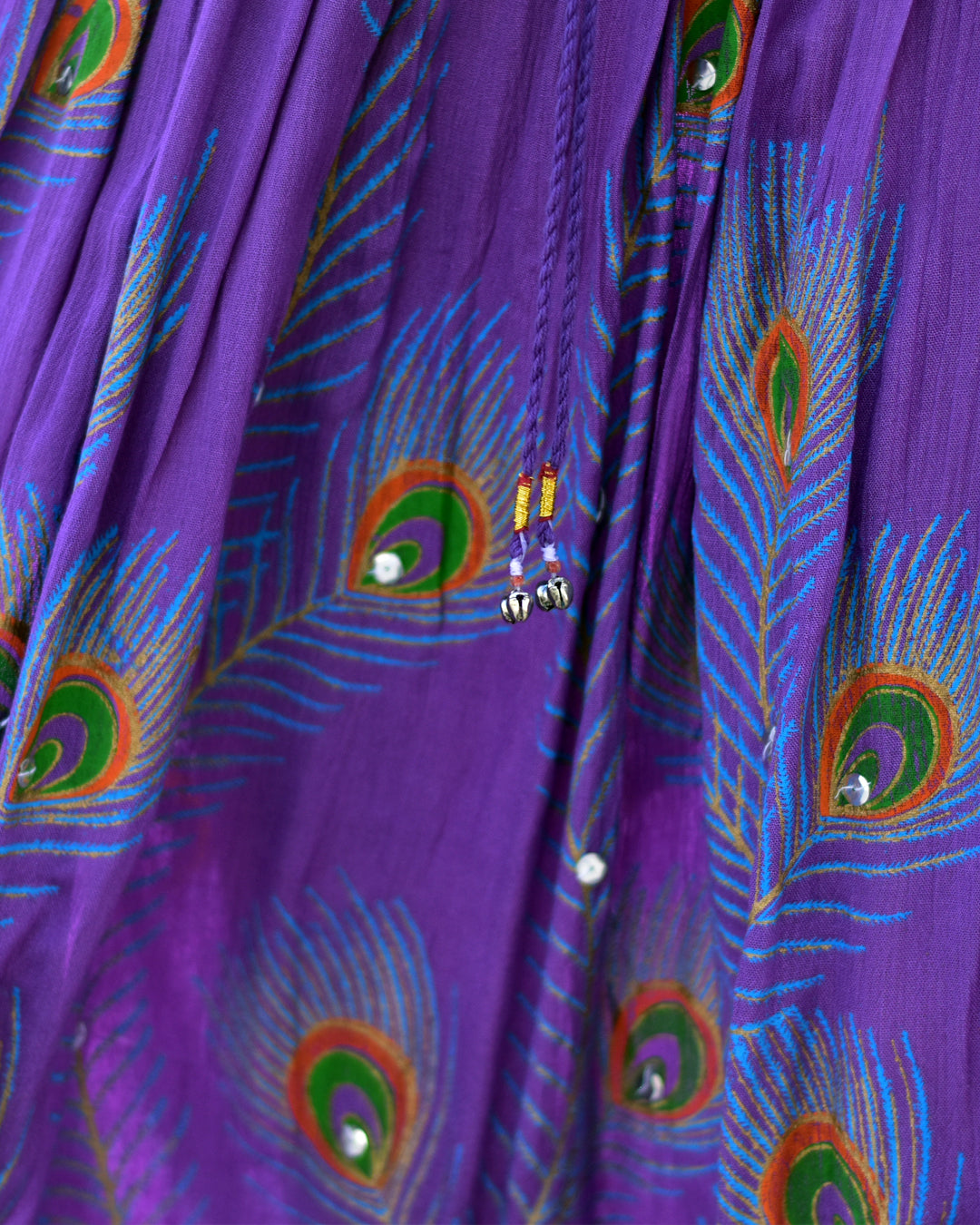 Sequin Peacock Print Crinkled Gypsy Skirt