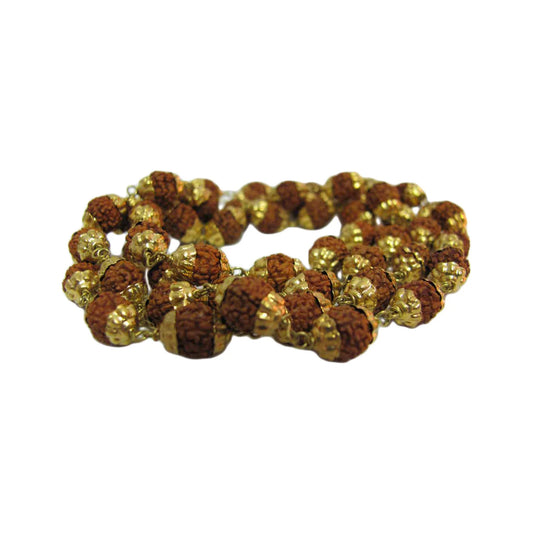 54ct Gold-tone Metal Capped Rudraksha Prayer Shiva Mala Necklace (8mm)