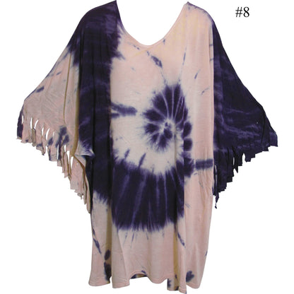 Urban Fashion Bohemian Lagenlook Long Tie-Dye Tunic Dress Blouse