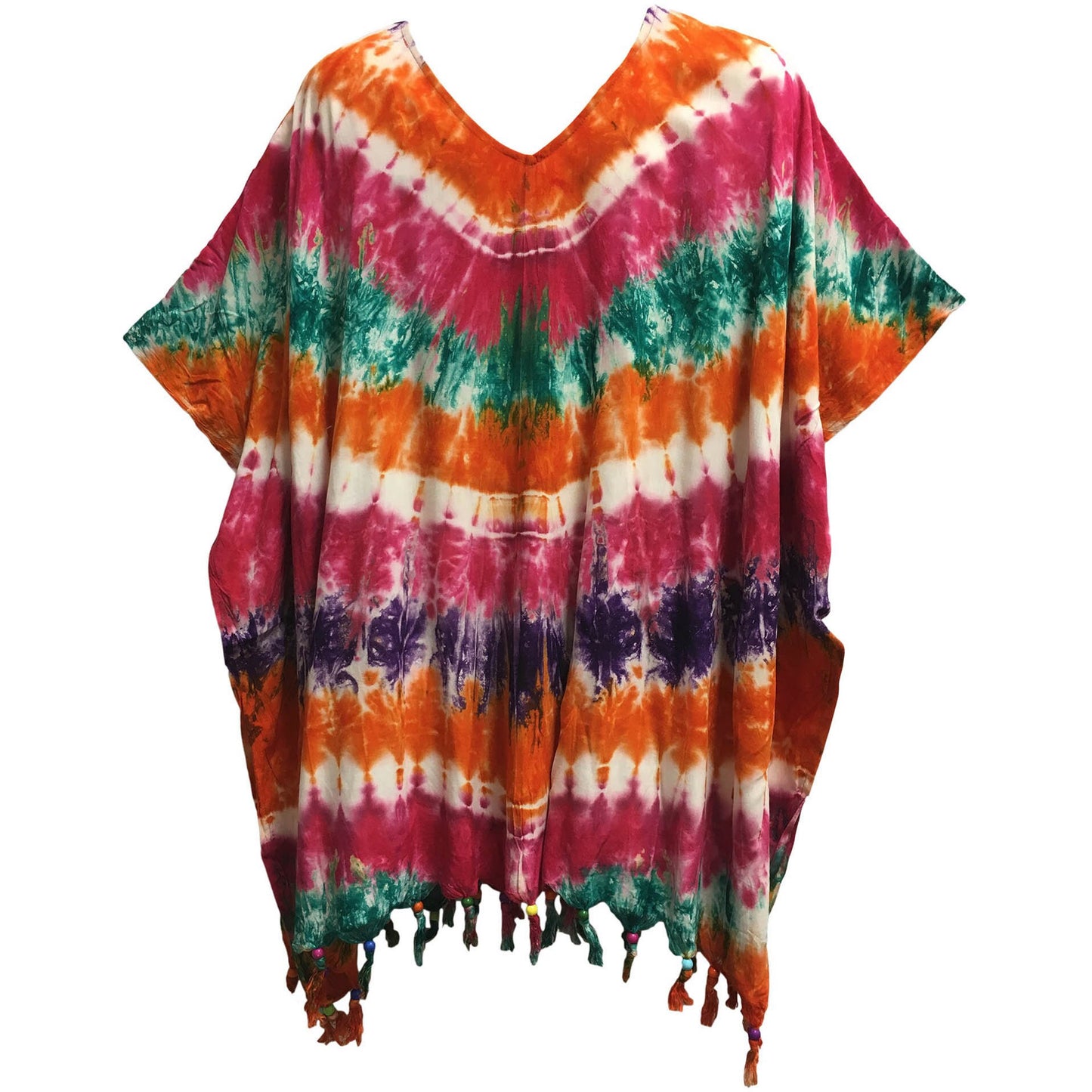 Boho Plus Size Tie-Dye Multi color Loose Fit Unisex Caftan Poncho Tunic Hippie Loose Fit Beach Kaftan Blouse Shirt