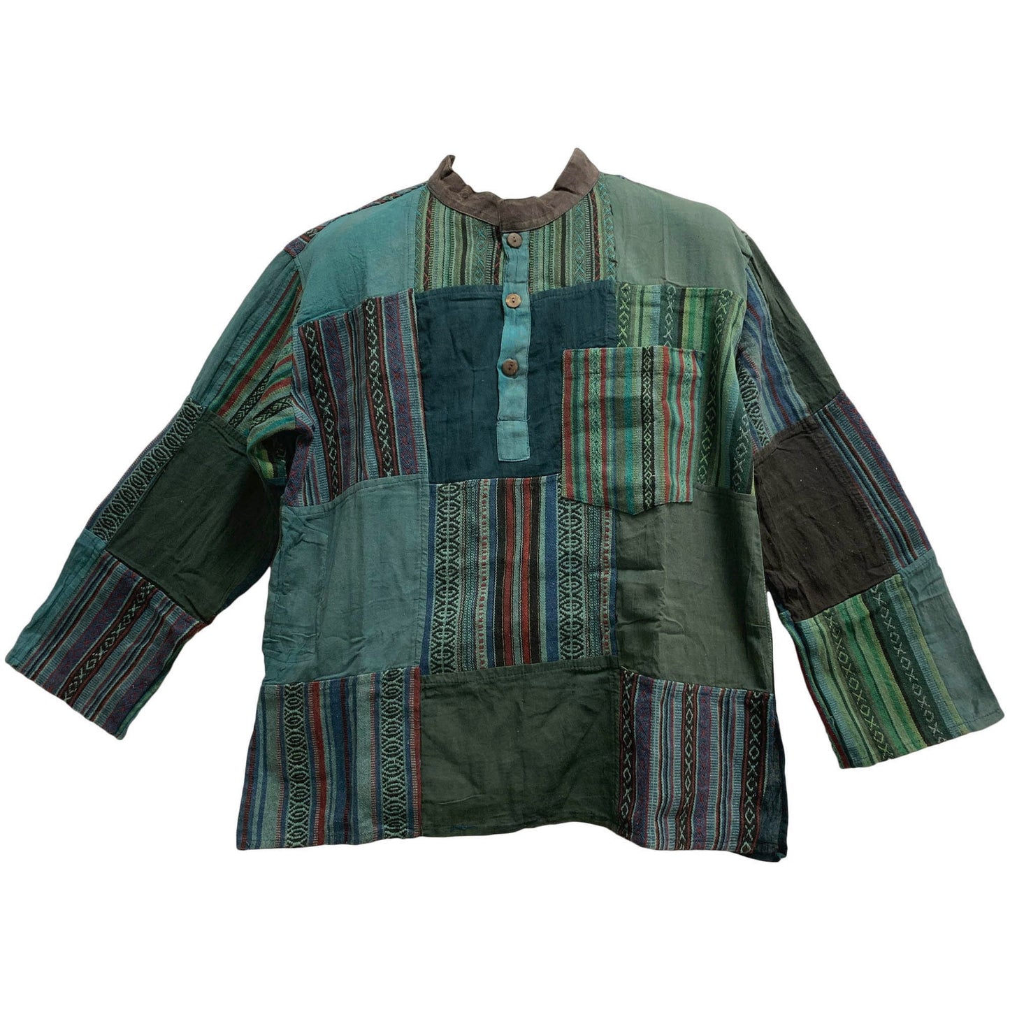 Men's Vintage Indian Heavy Cotton Boho Long Sleeve Hand made Patchwork Shirt