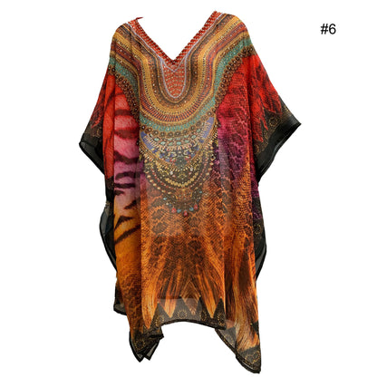 Boho Beaded Shimmering Beach Cover Up Caftan Dress