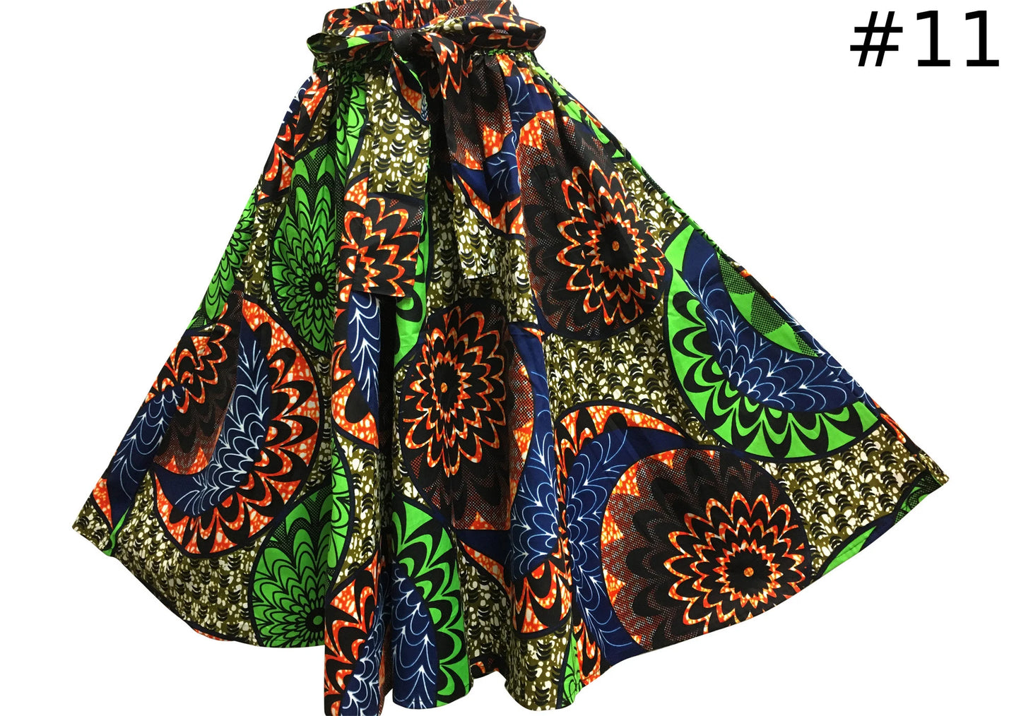 Women's Ethnic Print African Wax Cotton Flared Umbrella Cut Midi Skirt bohemian Skirt with Two Pockets