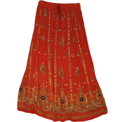 Women's boho Handmade Indian Sequin Crinkle Gypsy Long Broomstick Skirt