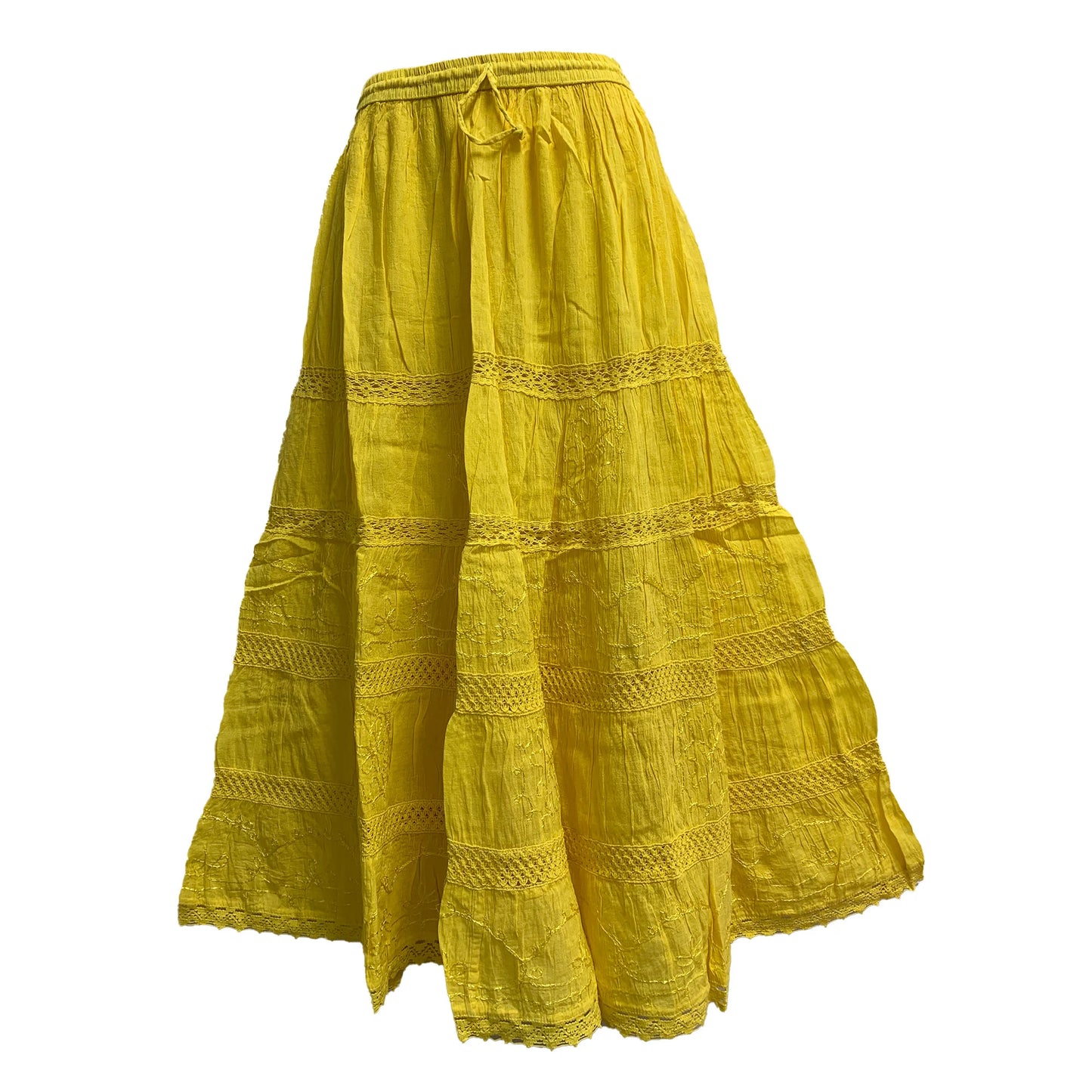 Womens Plus Size Three-Tier Bohemian Gauze Cotton Long Skirt Embroidered Skirt Boho solid color plain Maxi Skirt