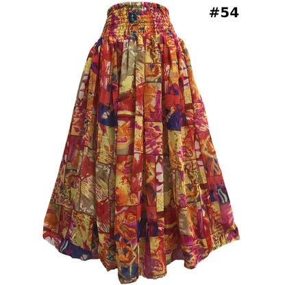 Missy Plus Smocked Waist Chiffon Georgette Sari Print boho Fashion Long Skirt Leena