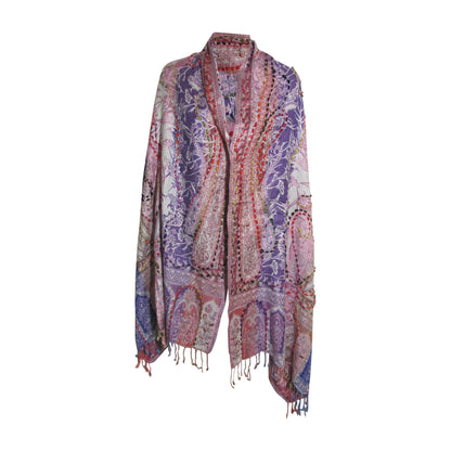 Indian Ethnic Paisley Hand-Embroidered Silky Reversible Pashmina Shawl Stole Scarf SONALI