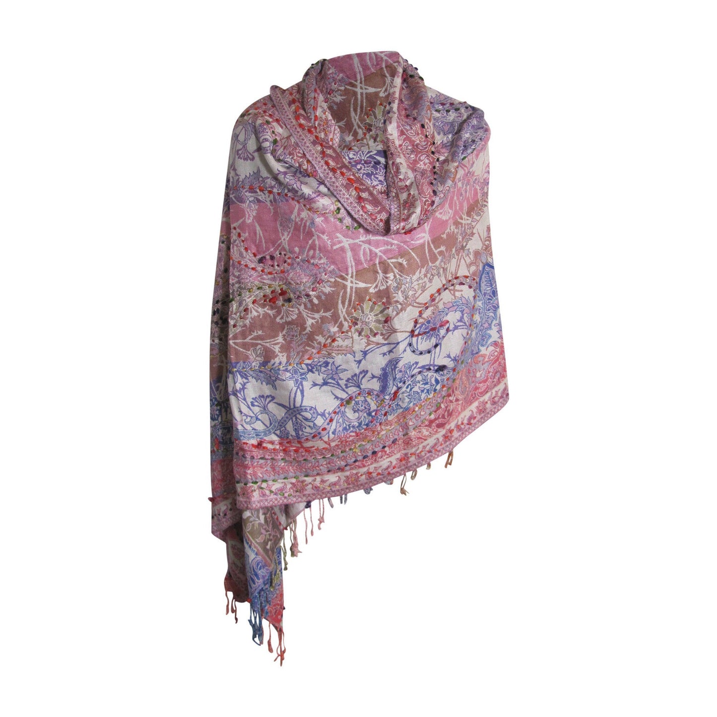 Indian Ethnic Paisley Hand-Embroidered Silky Reversible Pashmina Shawl Stole Scarf SONALI