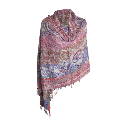 Indian Ethnic Paisley Hand-Embroidered Silky Reversible Pashmina Shawl Stole Scarf SONALI