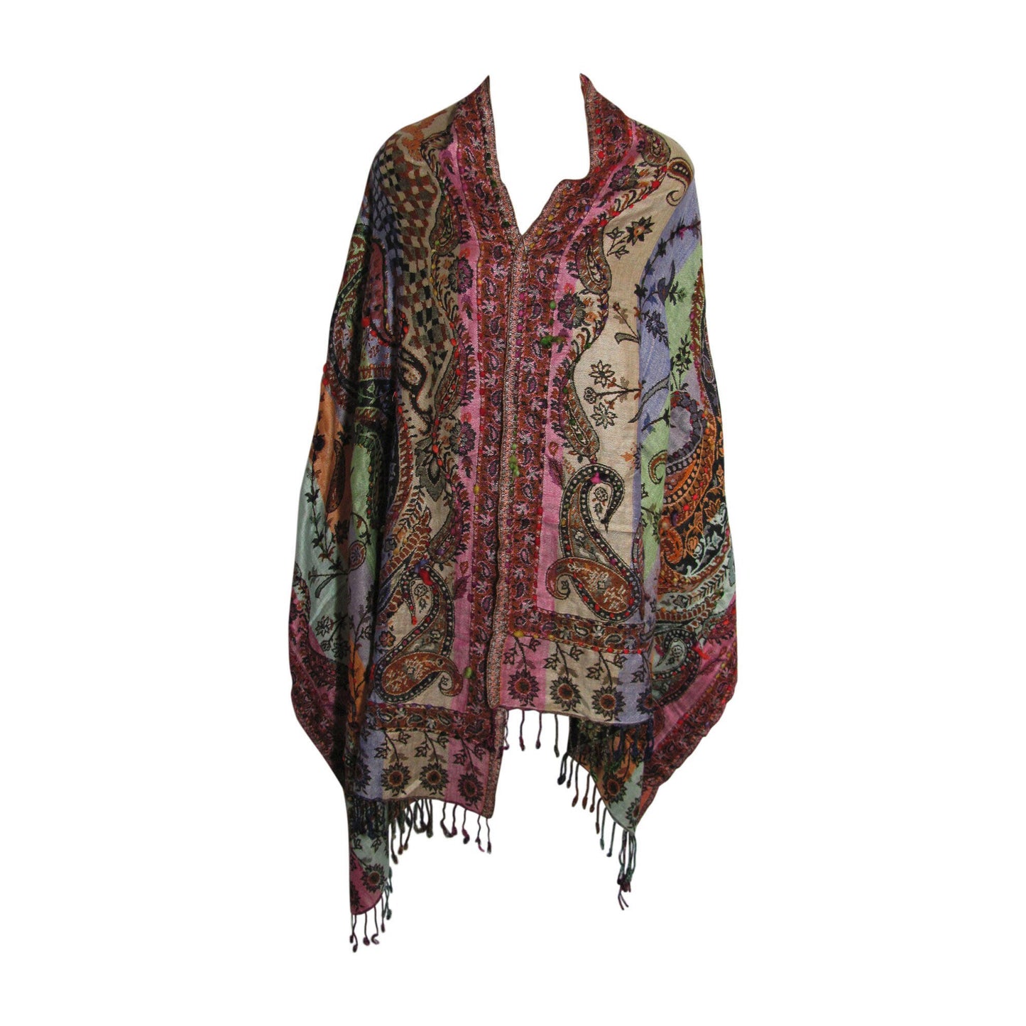 Indian Ethnic Paisley Hand-Embroidered Silky Reversible Pashmina Shawl Stole Scarf SONALI