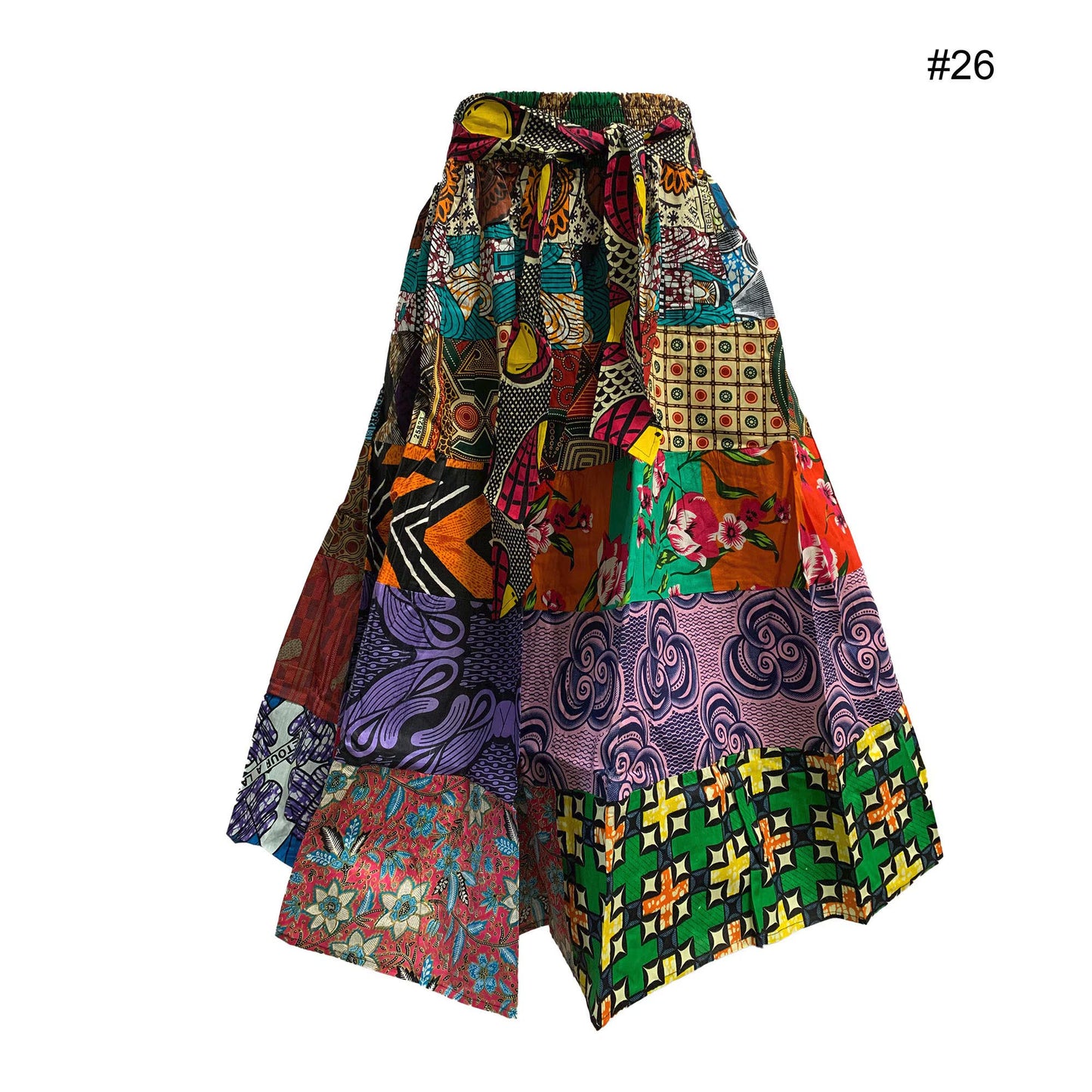 Bohemian African Wax Cotton Patchwork Ethnic Print Flared Long Maxi Skirt with Pockets