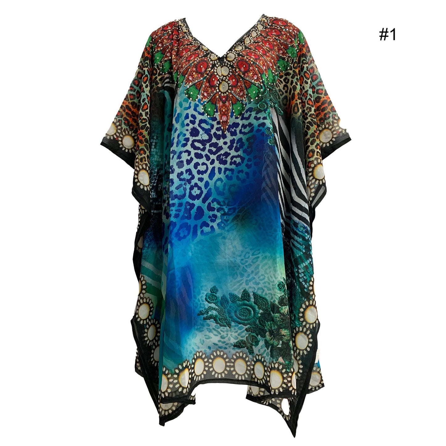 Boho Beaded Shimmering Beach Cover Up Caftan Dress