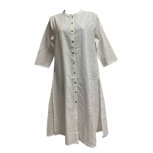 Boho Bohemian Cotton Mandarin Granddad Collar Loose Fit Button Down A Line Long Tunic Dress