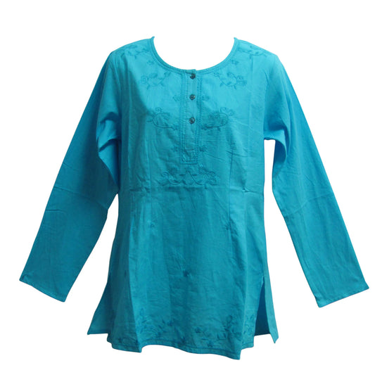 Bohemian Indian Cotton Embroidered Long Sleeve Tunic Blouse