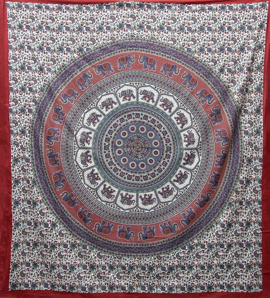 Indian Ethnic Cotton Classic Paisley Block Print Bed Spread Throw Tapestry Tablecloth #1