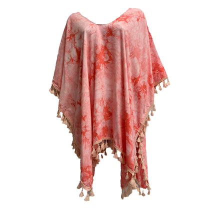 Bohemian Tie-Dye Ethnic Soft Cotton Poncho Summer Cardigan Kaftan Blouse With Tassel