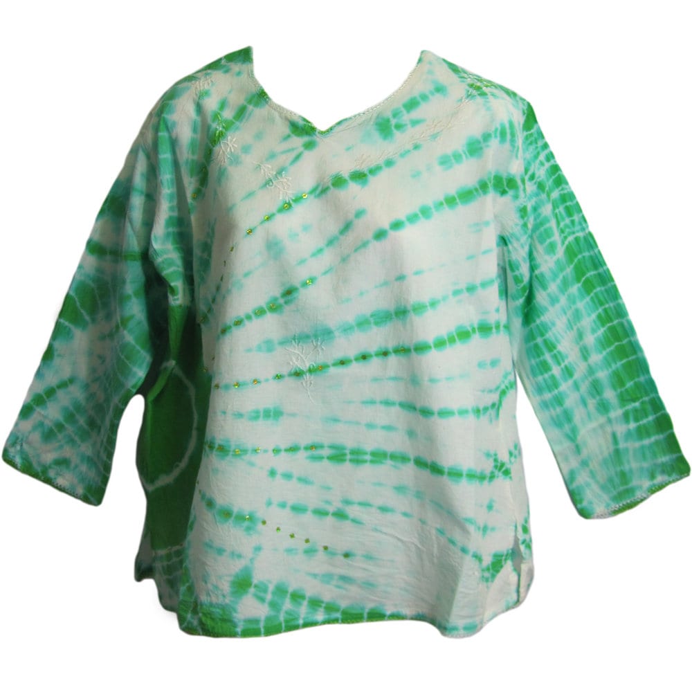 Women's Boho Indian Starburst Tie-Dye Sequin Embroidered Cotton Tunic Blouse