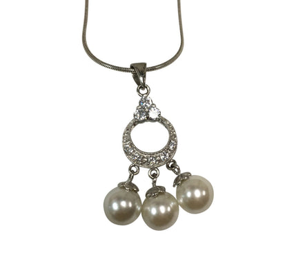 Indian Silver Dangling Three Pearl Cubic Zirconia Pendant