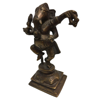 Handmade Antique Finish Brass Hindu Dancing Ganesh Statue Sculpture Figurine