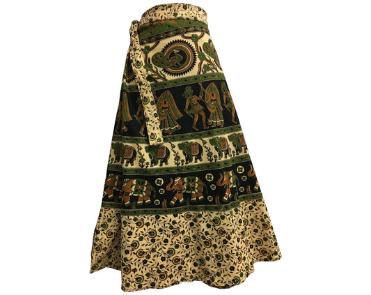 Bohemian Indian Ethnic Block Print Cotton Long Maxi Wrap Around Skirt Bagroo print