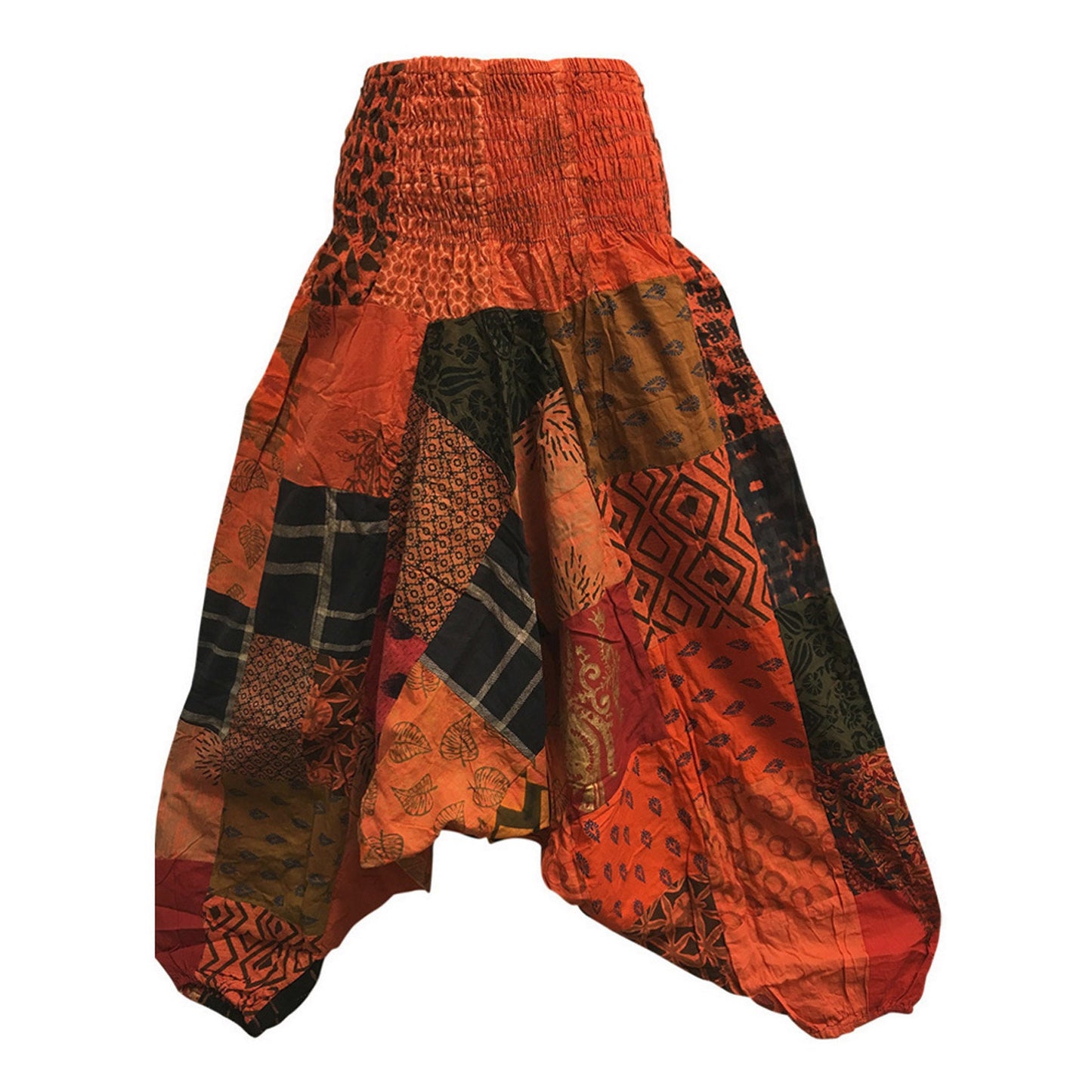 Smocked Waist Tie-Dye Aladdin Hippie Patchwork Harem Pants