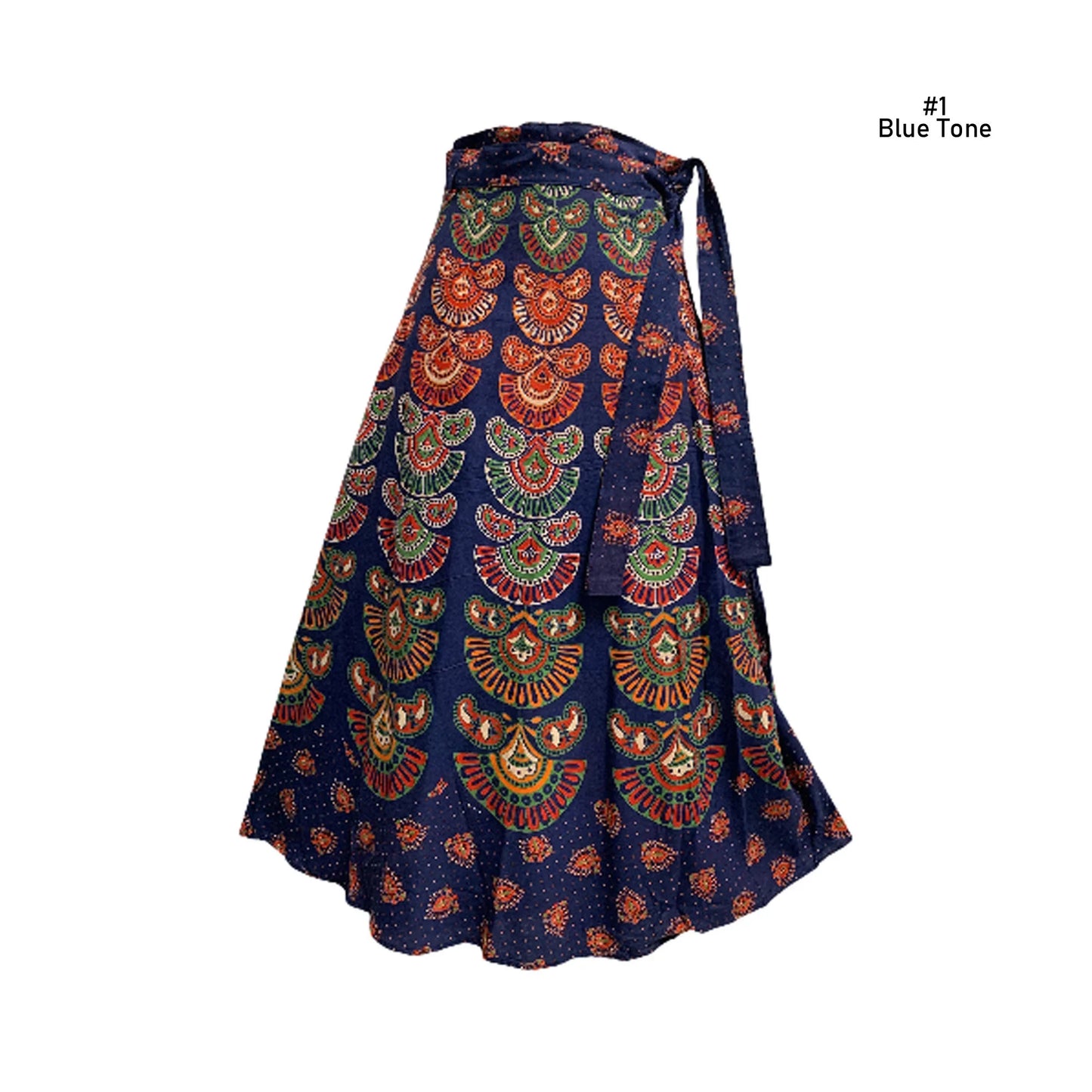 Indian Ethnic Block Print Cotton Boho Naphthol Long Wrap Around Skirt