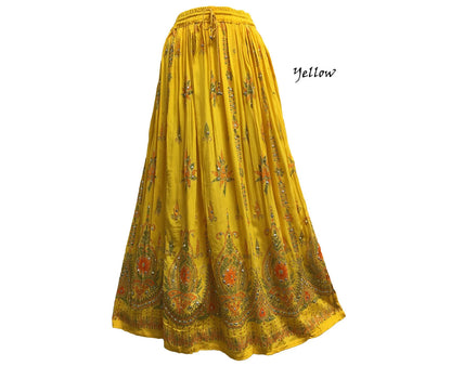 Women's boho Handmade Indian Sequin Crinkle Gypsy Long Broomstick Skirt