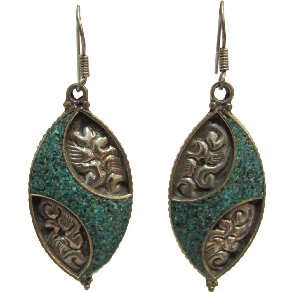 Bohemian Gypsy Vintage Tibetan Silver Yoga Turquoise Dangling Hook Earrings #18