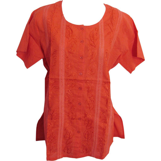 Missy & Plus Bohemian Embroidered Short Sleeve Gauze Cotton Top Blouse Rekha